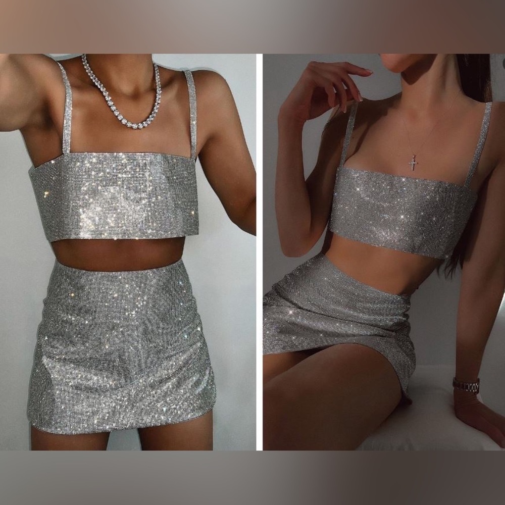 White Fox One Last Time Mini Skirt Silver & Breathtakingt Crop XS/S